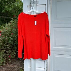 NWT Talbots Perfect Orange Woven Stripe Ballet Neck Cotton Sweater